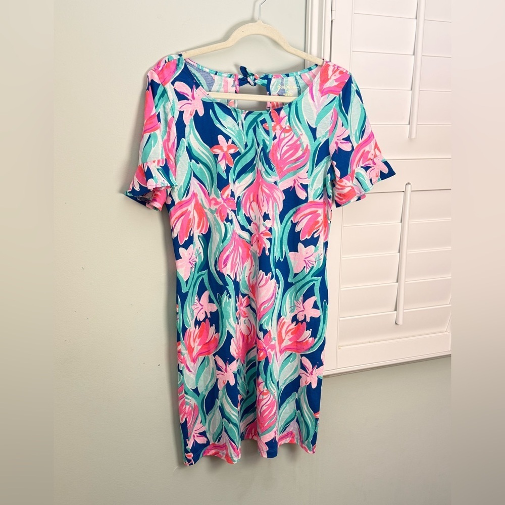 Lilly Pulitzer Mellorie Floral Pima Cotton Shift Dress Short Sleeve Medium - Picture 2 of 10